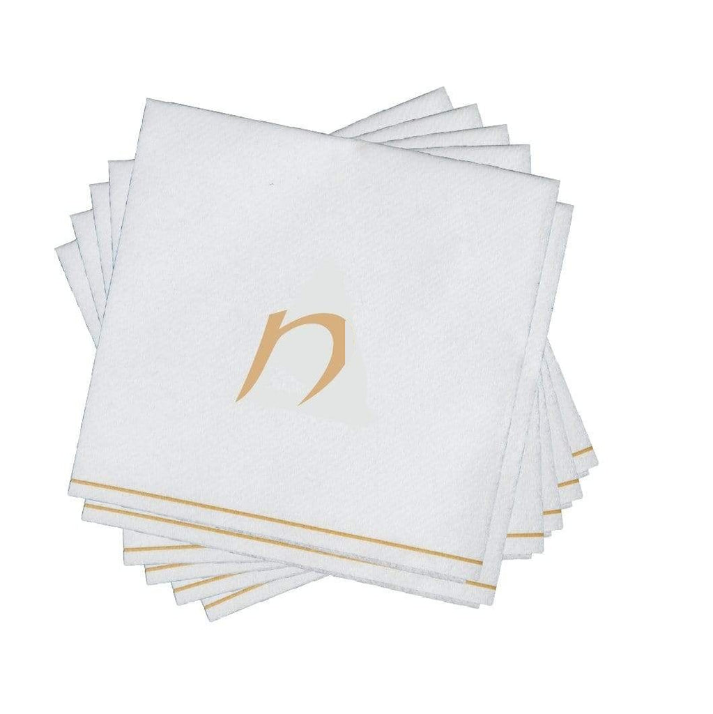 Luxe Party White/Gold Hebrew CHET Cocktail Paper Napkins 5" 16pc - The Cuisinet