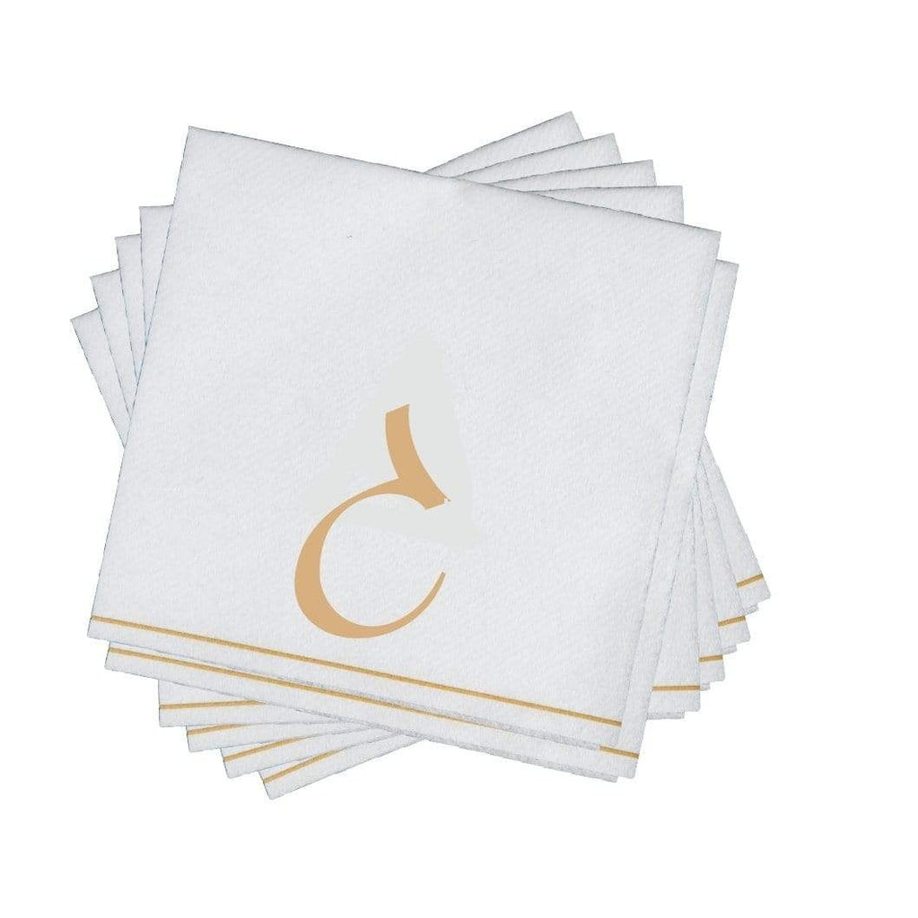 Luxe Party White/Gold Hebrew GIMMEL Cocktail Paper Napkins 5" 16pc - The Cuisinet