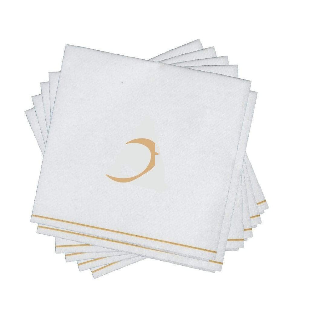 Luxe Party White/Gold Hebrew KAF Cocktail Paper Napkins 5" 16pc - The Cuisinet