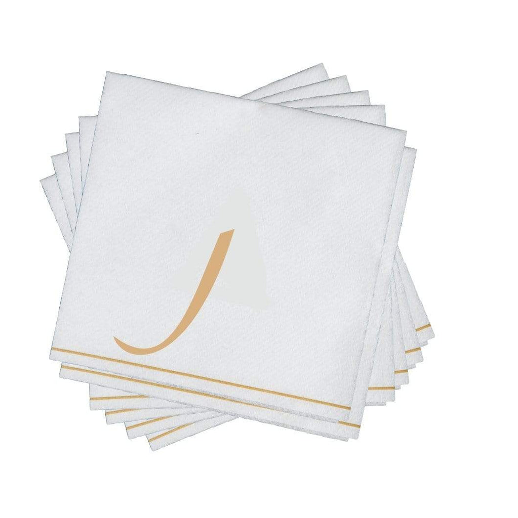 Luxe Party White/Gold Hebrew NUN Cocktail Paper Napkins 5" 16pc - The Cuisinet
