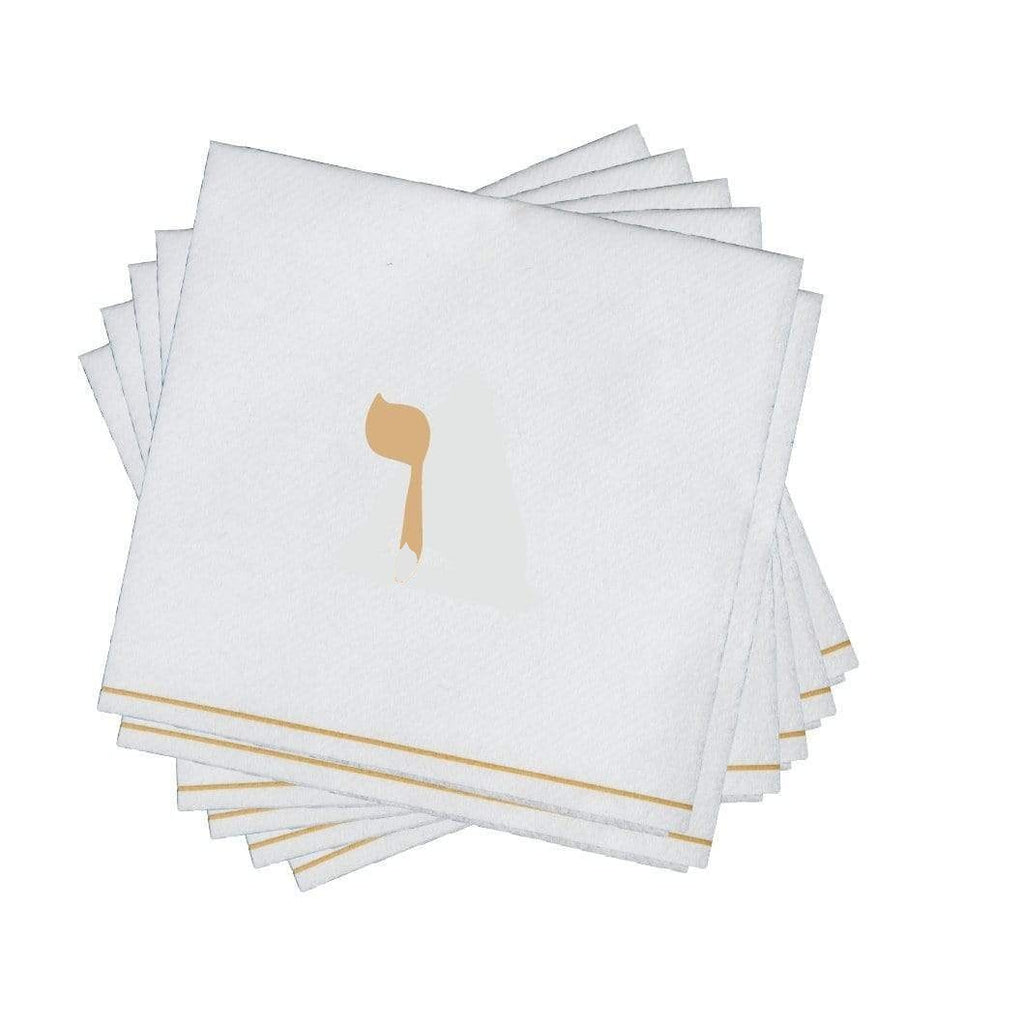 Luxe Party White/Gold Hebrew VAV Cocktail Paper Napkins 5" 16pc - The Cuisinet