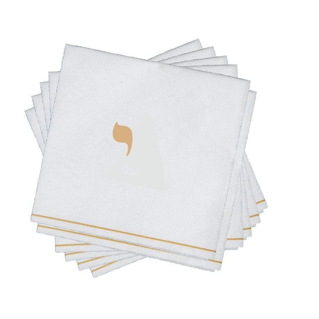 Luxe Party White/Gold Hebrew YUD Cocktail Paper Napkin 5" 16pc - The Cuisinet