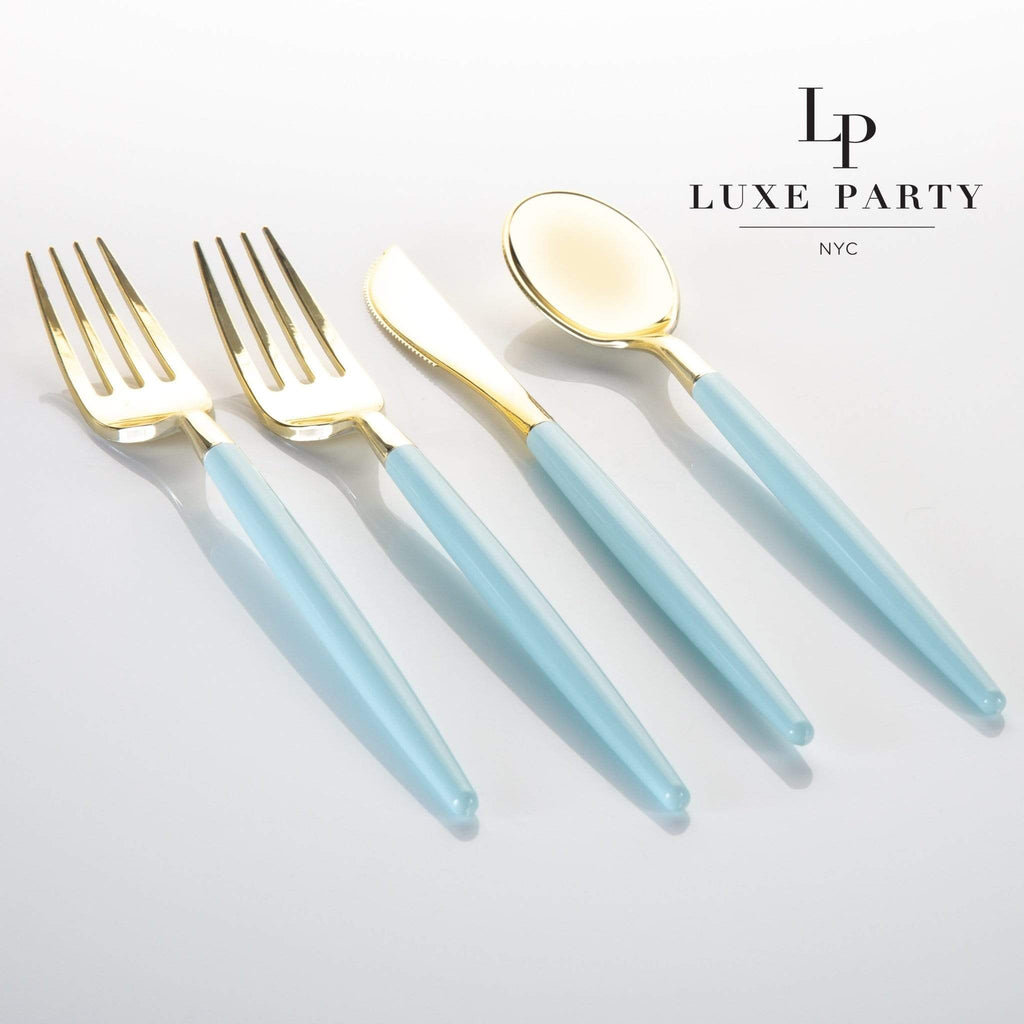Luxe Party Mint/ Gold Plastic Cutlery Set 32pc - The Cuisinet