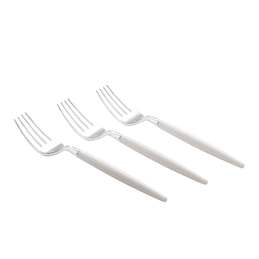 Luxe Party White/Silver Mini Plastic Forks 5.5" 20pc - The Cuisinet