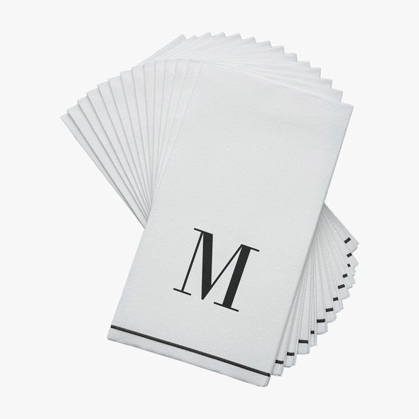 Luxe Party White/Black M - Bodoni Script Initial Guest Paper Napkin 14pc - The Cuisinet