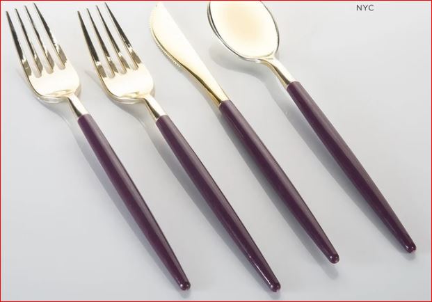 Luxe Party Purple/Gold Plastic Cutlery Set 32pc - The Cuisinet