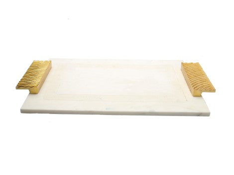 White Marble Challah Tray with Embossed Gold Handles - The Cuisinet