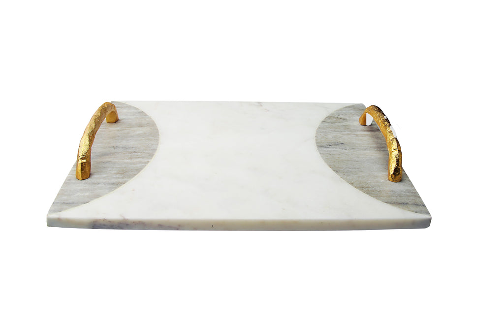 Two Tone Marble Challah Tray with Gold Handles and Knife - The Cuisinet