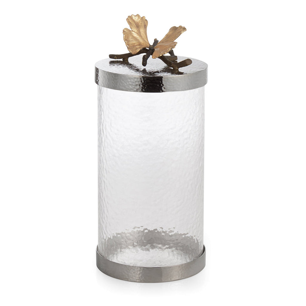 Micheal Aram Silver Butterfly Ginkgo Canister 8.5" 1pc