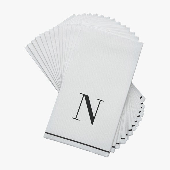 Luxe Party White/Black N - Bodoni Script Initial Guest Paper Napkin 14pc - The Cuisinet
