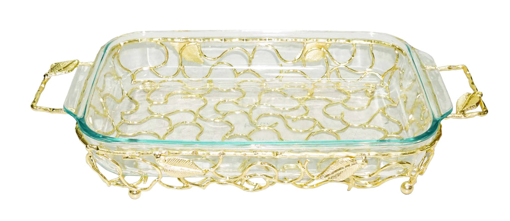 Classic Touch Gold Rectangular Handled Pyrex Holder with Leaf Design 1pc - The Cuisinet