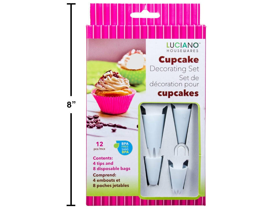12 pcs Cupcake Decorating Kit 4 Tips Piping Set Cake Decorating Tool with 8 bags - The Cuisinet