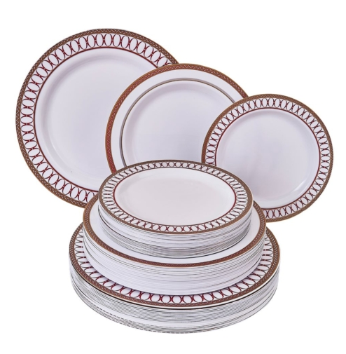 Silver Spoons White/Red Dinner Salad Appetizer Plates 7.5" 8" 10.25" 60pc - The Cuisinet