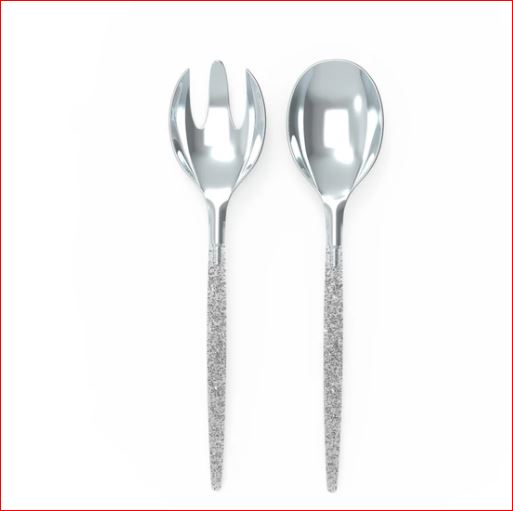 Luxe Party Silver Glitter Plastic Serving Fork Spoon 2pc - The Cuisinet