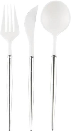 Bella Silver/White Plastic Cutlery Set 24pc - The Cuisinet
