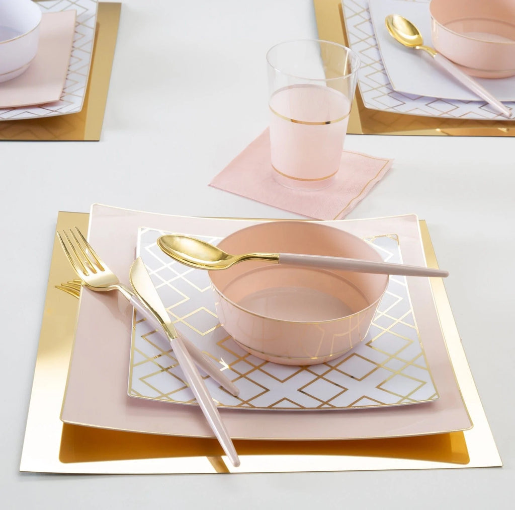 Luxe Party White/Gold Square Salad Plates 8" 10pc - The Cuisinet