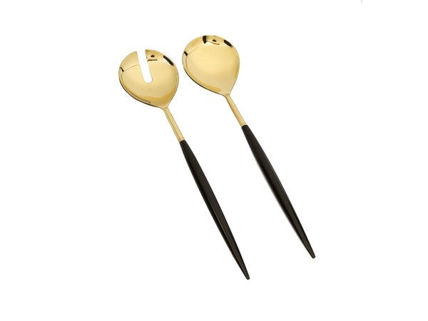 Classic Touch Shiny Gold/Black Salad Servers 2Pc