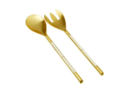 Set of 2 Gold Stainless Steel Salad Servers With White Handle - The Cuisinet