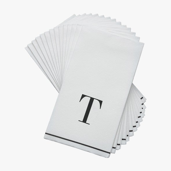 Luxe Party White/Black T - Bodoni Initial Guest Paper Napkins 14pc - The Cuisinet