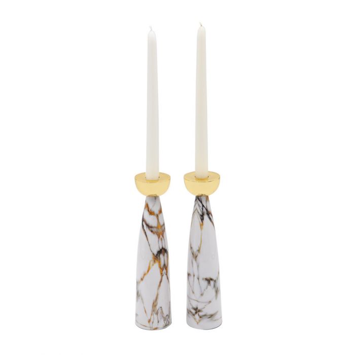 Godinger Set of 2 Marble Fusion Shabbat Candlesticks - The Cuisinet