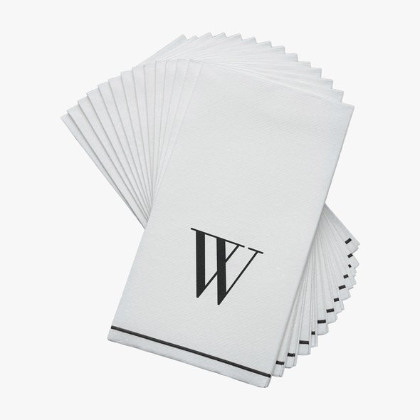 Luxe Party White/Black W - Bodoni Initial Guest Paper Napkins 14pc - The Cuisinet